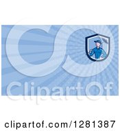 Poster, Art Print Of Cartoon Chimney Sweep Man And Blue Rays Background Or Business Card Design