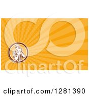 Clipart Of A Retro Filming Camera Man In Suspenders And Orange Rays Background Or Business Card Design Royalty Free Illustration