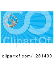 Clipart Of A Retro Deer Stag In A Circle And Blue Rays Background Or Business Card Design Royalty Free Illustration