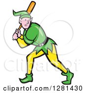 Poster, Art Print Of Cartoon Christmas Elf Batting At A Baseball Game