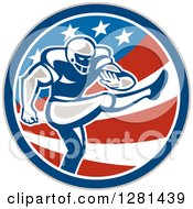 Poster, Art Print Of Retro Gridiron Football Player Kicking In An American Circle