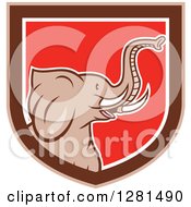 Poster, Art Print Of Cartoon Elephant Head In A Brown White And Red Shield