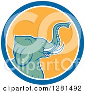 Clipart Of A Cartoon Elephant Head In A Blue White And Yellow Circle Royalty Free Vector Illustration