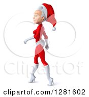 Clipart Of A 3d Young White Female Christmas Super Hero Santa Walking To The Left Royalty Free Illustration by Julos
