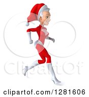 Clipart Of A 3d Young White Female Christmas Super Hero Santa Running To The Right Royalty Free Illustration by Julos