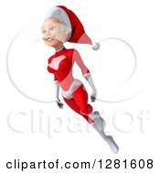 Clipart Of A 3d Young White Female Christmas Super Hero Santa Flying To The Left Royalty Free Illustration by Julos