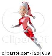 Clipart Of A 3d Young White Female Christmas Super Hero Santa Flying To The Left And Presenting Royalty Free Illustration by Julos