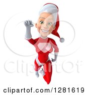 Clipart Of A 3d Young White Female Christmas Super Hero Santa Flying And Smiling Royalty Free Illustration by Julos