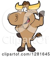 Happy Bull School Mascot Character Standing And Waving