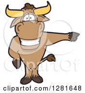 Happy Bull School Mascot Character Standing And Pointing To The Right