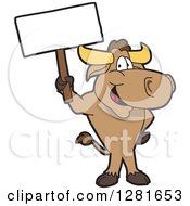 Happy Bull School Mascot Character Standing And Holding A Blank Sign