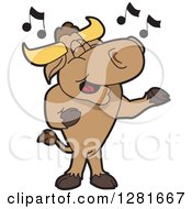 Poster, Art Print Of Happy Bull School Mascot Character Standing And Singing