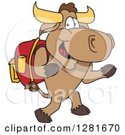 Poster, Art Print Of Happy Bull School Mascot Character Student Walking Upright