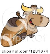 Poster, Art Print Of Happy Bull School Mascot Character Holding Up Or Catching An American Football