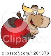 Poster, Art Print Of Happy Bull School Mascot Character Holding Up Or Catching A Red Ball