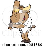 Poster, Art Print Of Happy Bull School Mascot Character Holding A Baseball Bat