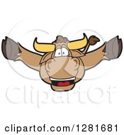 Poster, Art Print Of Happy Bull School Mascot Character Leaping Outwards