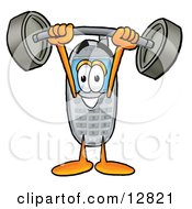 Clipart Picture Of A Wireless Cellular Telephone Mascot Cartoon Character Holding A Heavy Barbell Above His Head