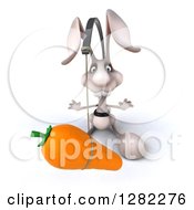 Clipart Of A 3d White Bunny Rabbit Chasing A Carrot On A Stick Royalty Free Illustration