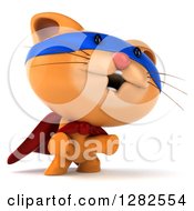 Clipart Of A 3d Super Hero Ginger Cat Standing On His Hind Legs Royalty Free Vector Illustration