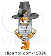Poster, Art Print Of Wireless Cellular Telephone Mascot Cartoon Character Wearing A Pilgrim Hat On Thanksgiving