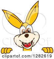 Happy Kangaroo School Mascot Character Smiling Over A Sign