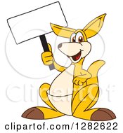 Happy Kangaroo School Mascot Character Holding Up A Blank Sign