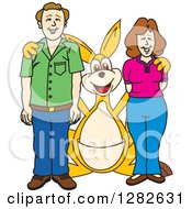 Happy Kangaroo School Mascot Character Posing With Parents