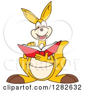 Clipart Of A Happy Kangaroo School Mascot Character Reading A Book Royalty Free Vector Illustration by Mascot Junction