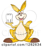 Happy Kangaroo School Mascot Character Holding A Tooth