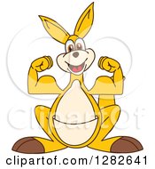 Poster, Art Print Of Happy Kangaroo School Mascot Character Flexing