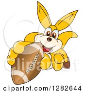 Poster, Art Print Of Happy Kangaroo School Mascot Character Holding Up Or Catching An American Football