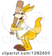Poster, Art Print Of Happy Kangaroo School Mascot Character Baseball Player Batting