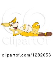 Happy Kangaroo School Mascot Character Resting On His Side