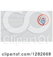 Clipart Of A Cartoon Handy Man With Six Arms And Tools And Gray Rays Background Or Business Card Design Royalty Free Illustration