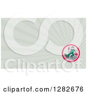 Clipart Of A Cartoon Male Plumber Carrying A Tool Box And A Monkey Wrench And Rays Background Or Business Card Design Royalty Free Illustration