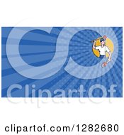 Clipart Of A Cartoon Male Plumber With A Monkey Wrench And Plunger Blue Rays Background Or Business Card Design Royalty Free Illustration