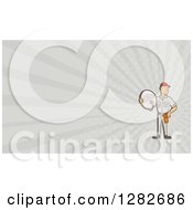Clipart Of A Retro Cartoon Satellite Tv Installer And Gray Rays Background Or Business Card Design Royalty Free Illustration