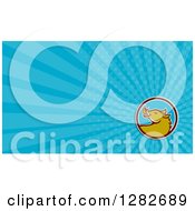 Clipart Of A Retro Boar Head Circle And Blue Rays Background Or Business Card Design Royalty Free Illustration