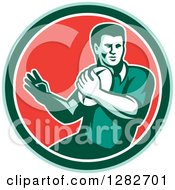 Poster, Art Print Of Retro Male Rugby Player In A Green White And Red Circle