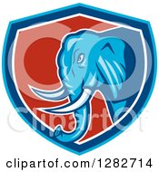 Poster, Art Print Of Cartoon Angry Elephant In A Blue White And Red Shield