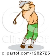 Clipart Of A Retro Cartoon Male Golfer Swinging A Club Royalty Free Vector Illustration
