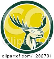 Poster, Art Print Of Retro Buck Deer In A Green White And Yellow Circle