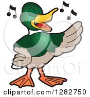 Poster, Art Print Of Happy Mallard Duck School Mascot Character Singing In Chorus