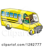 Poster, Art Print Of Happy Mallard Duck School Mascot Character Waving And Driving A Bus