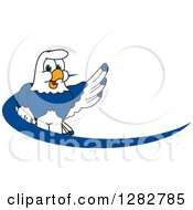 Poster, Art Print Of Happy Seahawk School Mascot Character Waving Over A Blue Dash Logo