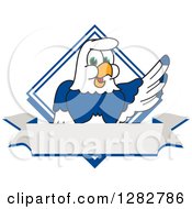 Happy Seahawk School Mascot Character Over A Diamond And Blank Banner