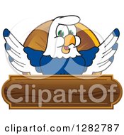 Clipart Of A Happy Seahawk School Mascot Character Over A Wood Banner Royalty Free Vector Illustration