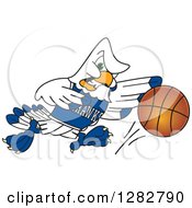 Poster, Art Print Of Tough Seahawk Sports School Mascot Character Dribbling A Basketball