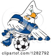 Tough Seahawk Sports School Mascot Character Playing Soccer